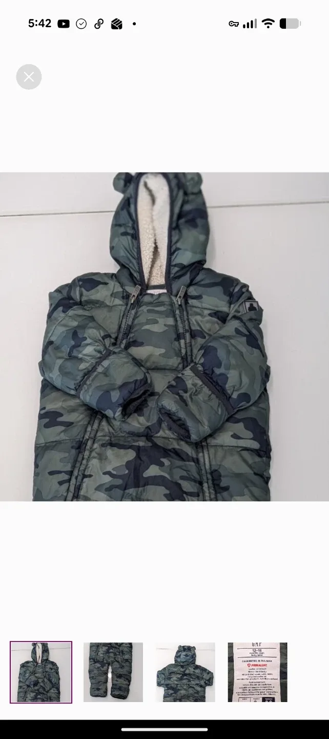 Gap Baby 12-18 Months Camo Snowsuit
