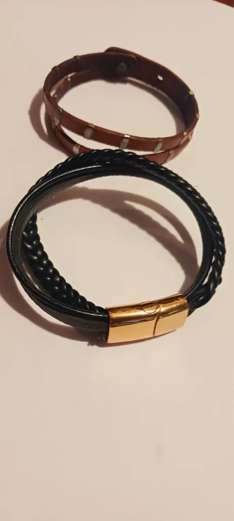 2× Leather Bracelets Set - Brown & Black
