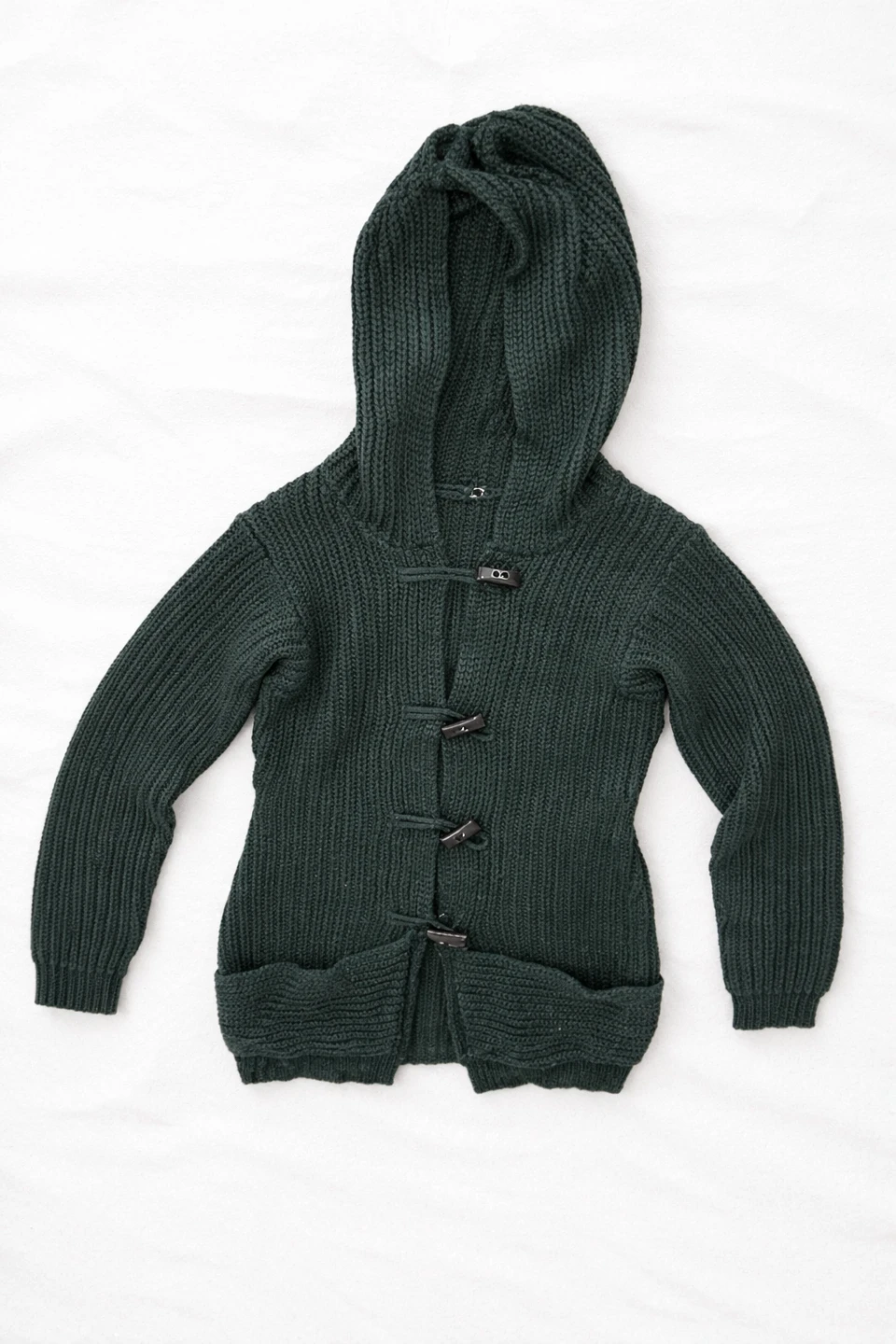 Hooded Knit Cardigan - Dark Green