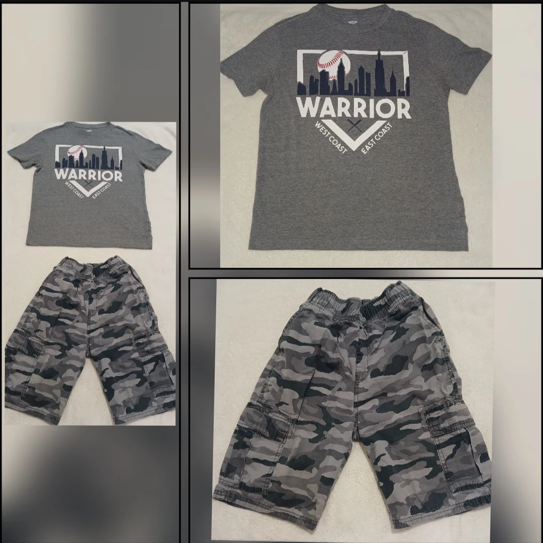 Camo Cargo Shorts and T-shirt
