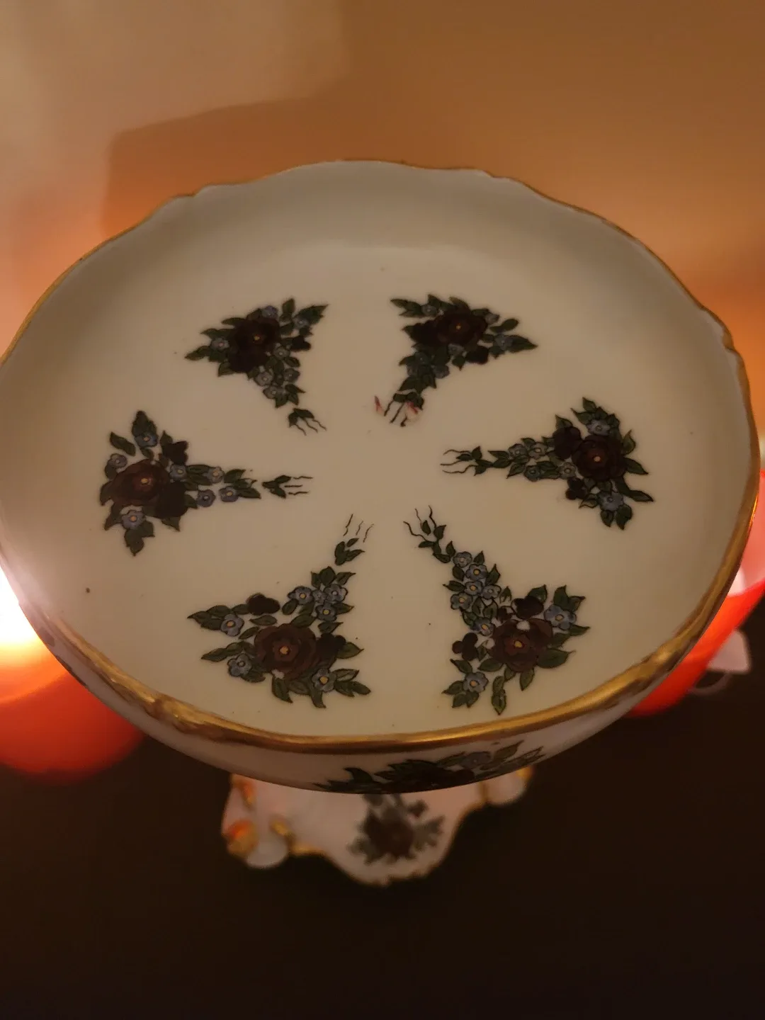 Antique Limoges Floral Porcelain Pedestal Bowl image indicator(2)