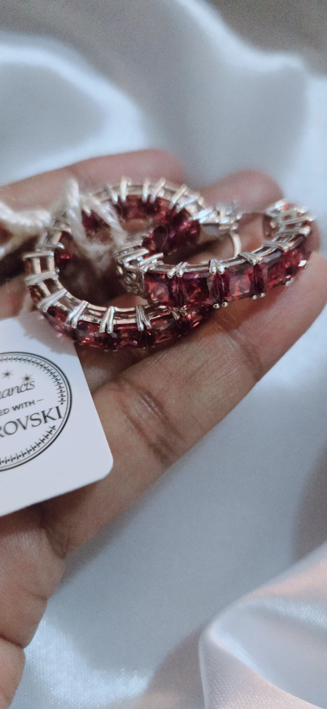 Dark Red Swarovski Hoop Earrings 37.65ctw