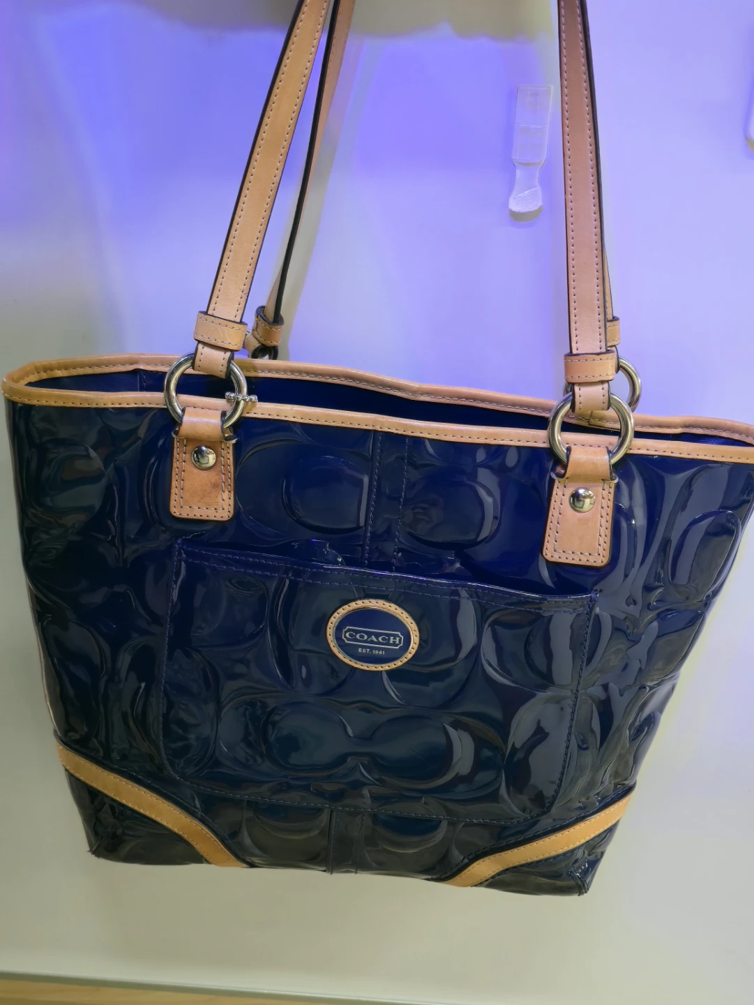 Coach Navy Blue Patent Leather Tote Bag