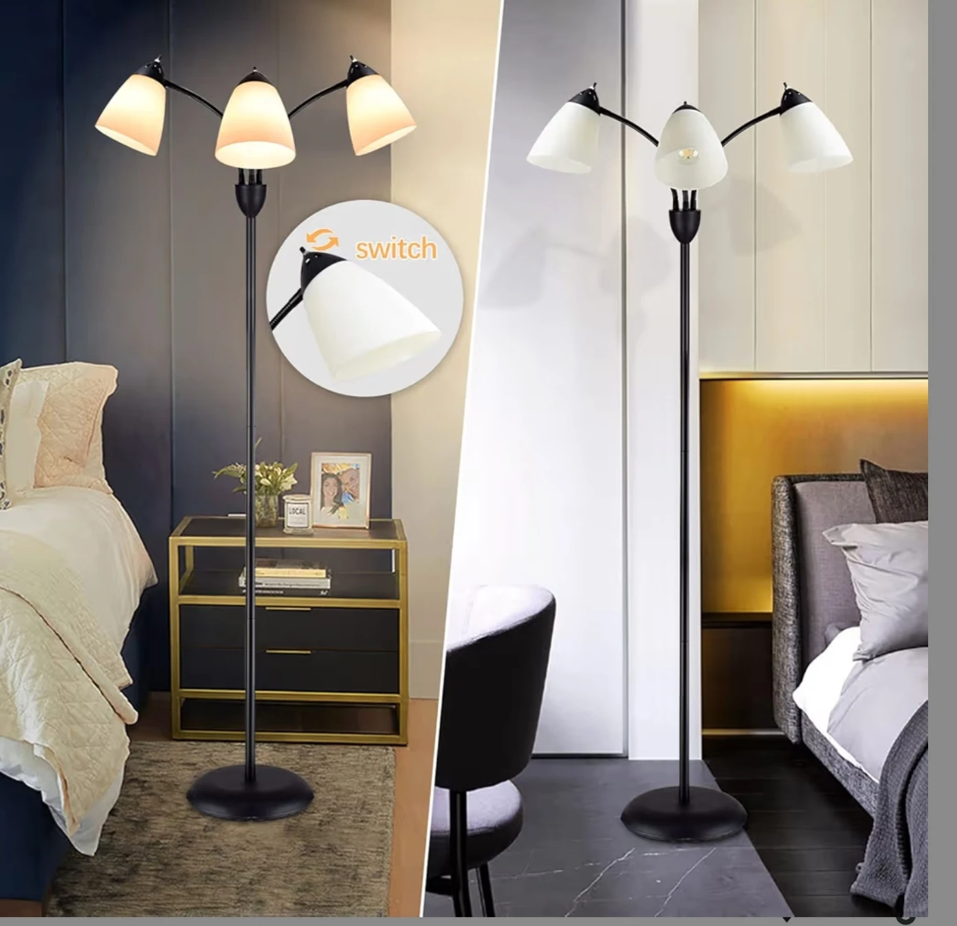 3-Light Tree Floor Lamp - Black Finish - photo 4