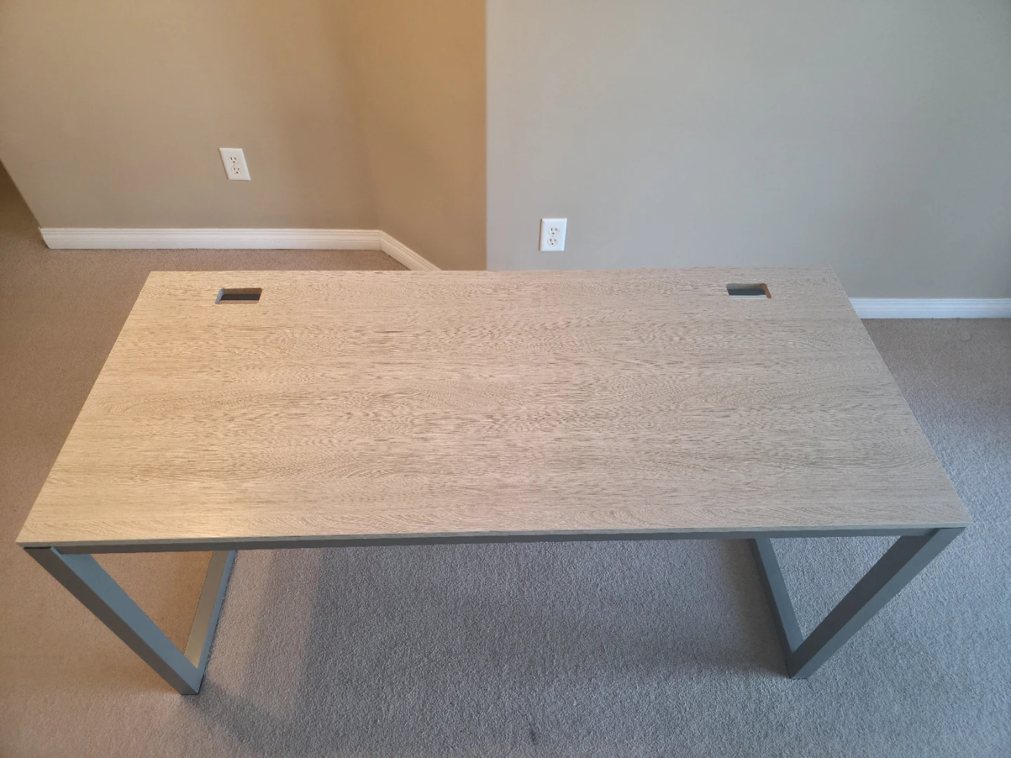Modern Study/Work Desk - Light Wood Top, Grey Frame