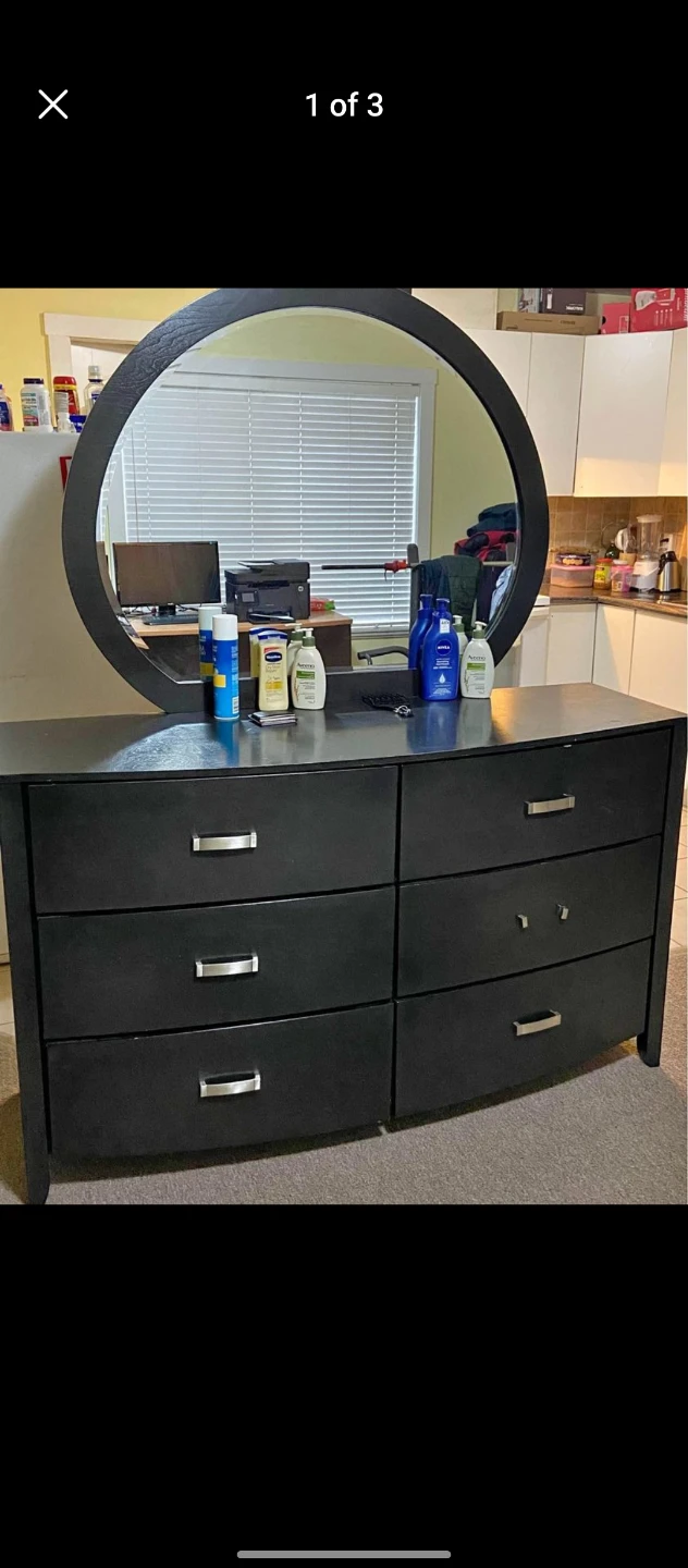 Black Dresser with Mirror & Nightstands