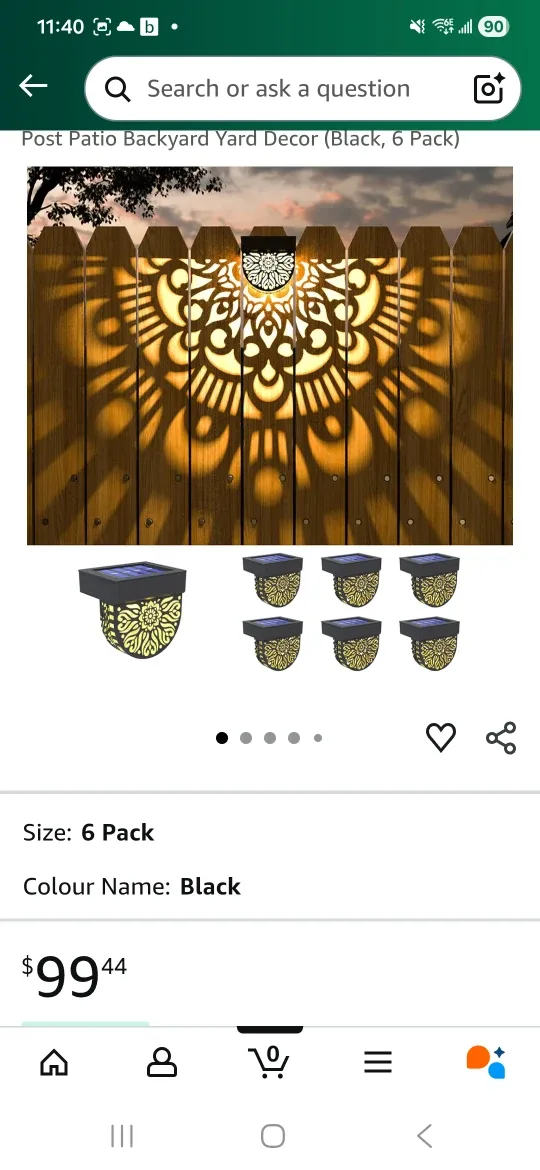 EKO 6-Pack Black Solar Fence Lights - New