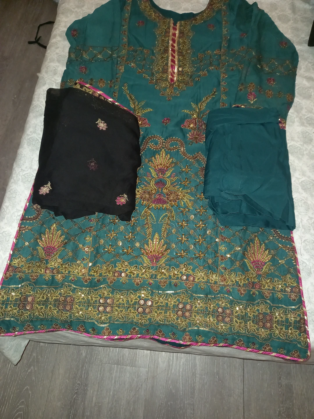 Teal Embroidered Shalwar Kameez - photo 2
