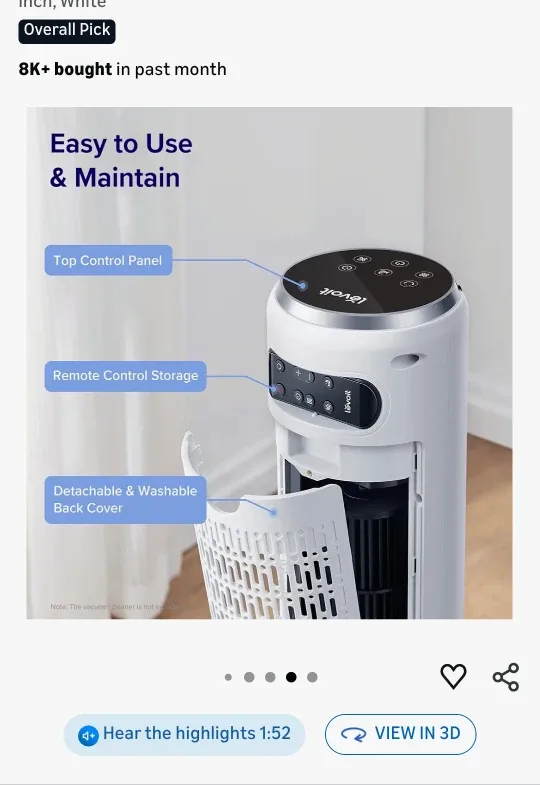 LEVOIT Tower Fan - 36 inch, White image indicator(4)