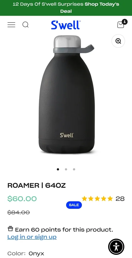 S'well Roamer 64oz Water Bottle - Onyx #Cleanout