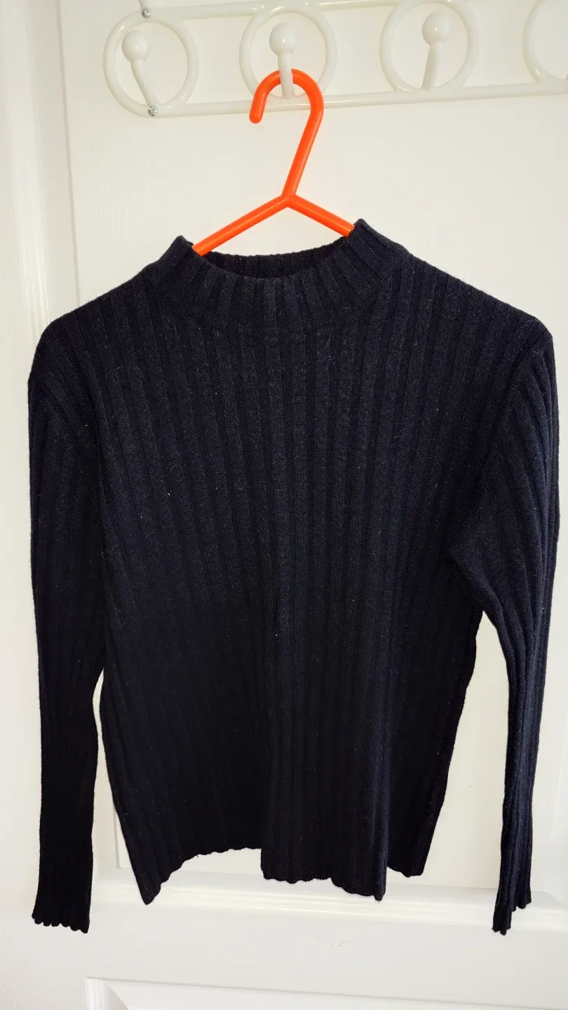 Black Ribbed Knit Mock Neck Sweater