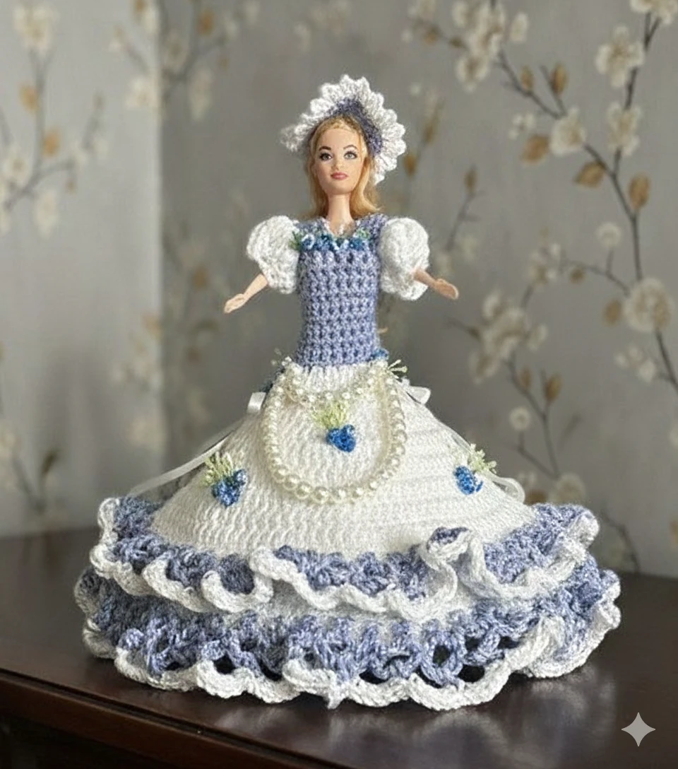 Handmade Crocheted Doll Dress - Pink and White - photo 2