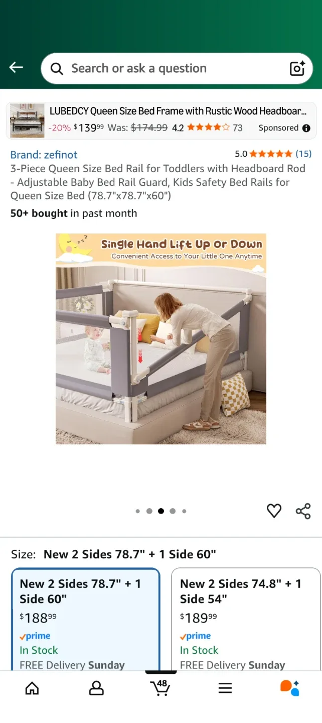 Zefinot 3-Piece Baby Bed Rail Guard - Queen Size