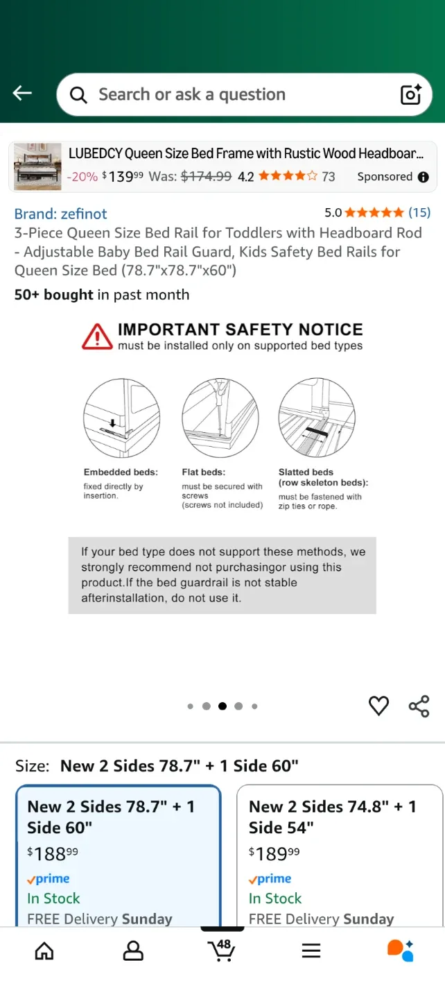 Zefinot 3-Piece Baby Bed Rail Guard - Queen Size image indicator(2)
