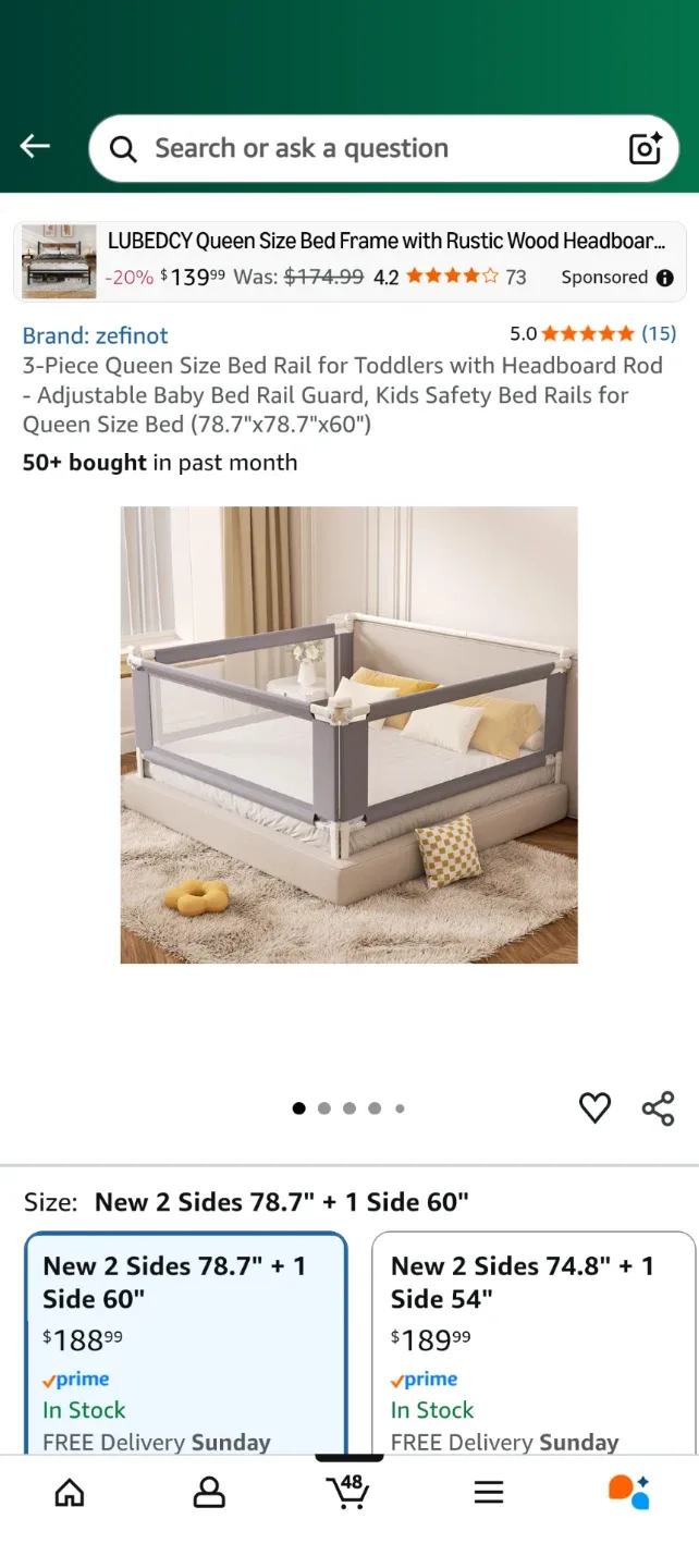 Zefinot 3-Piece Baby Bed Rail Guard - Queen Size image indicator(5)