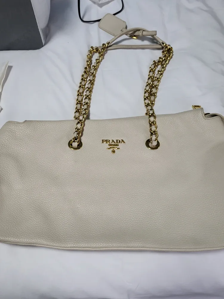 Prada Ivory Leather Chain Tote Bag