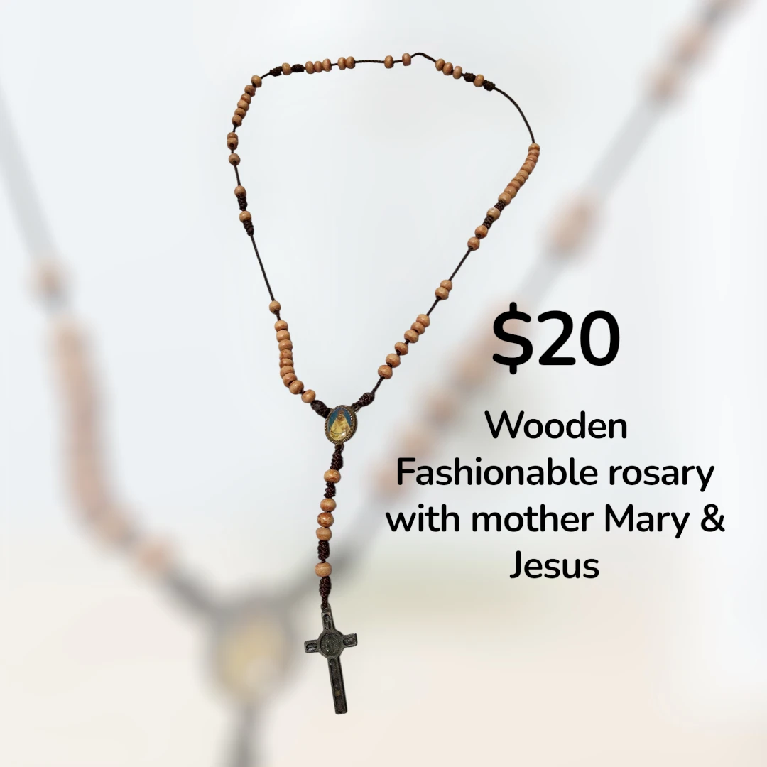 Wooden Rosary with Mother Mary & Jesus