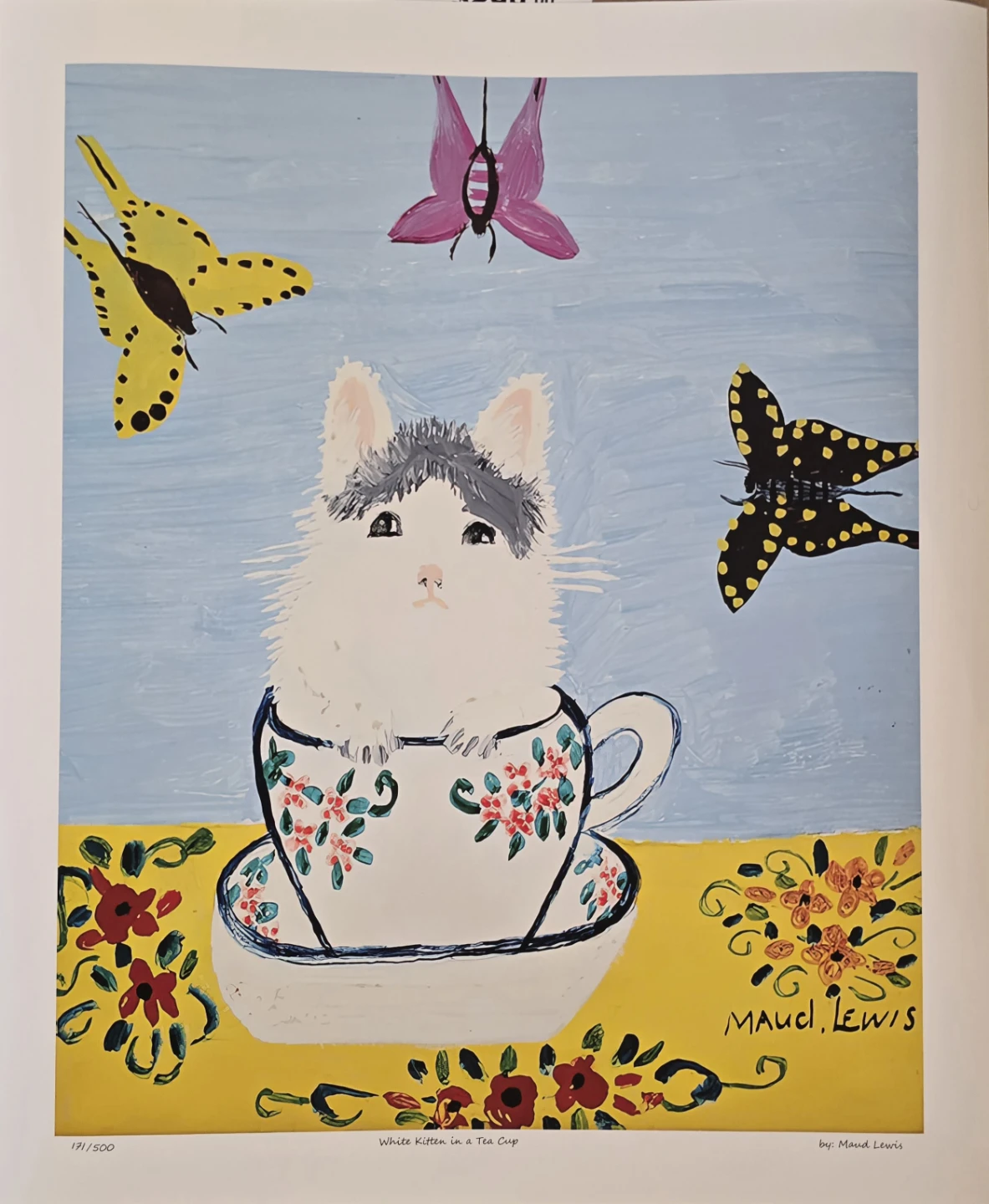 Kitten in the cup by Maud Lewis lithograph