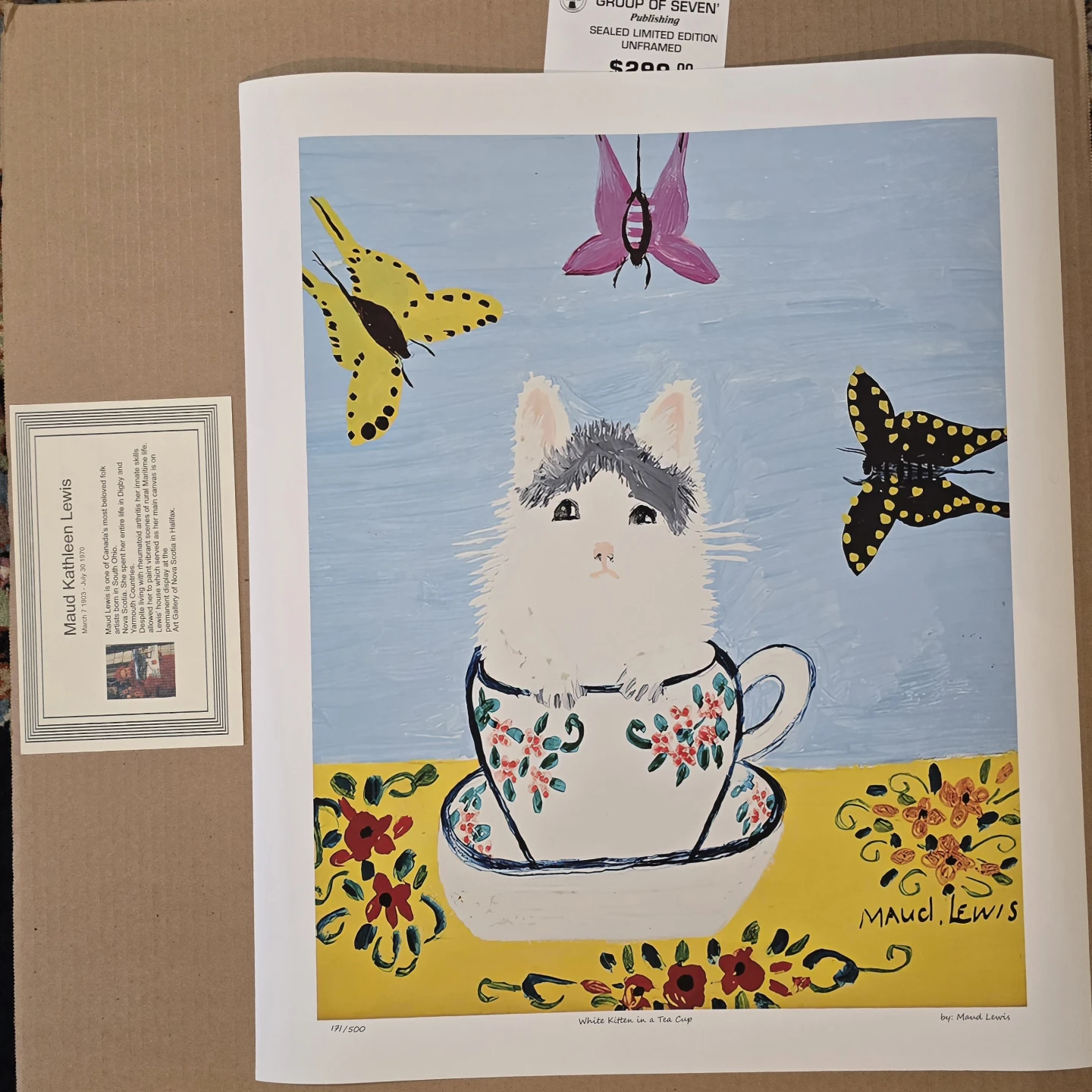 Kitten in the cup by Maud Lewis lithograph - photo 3