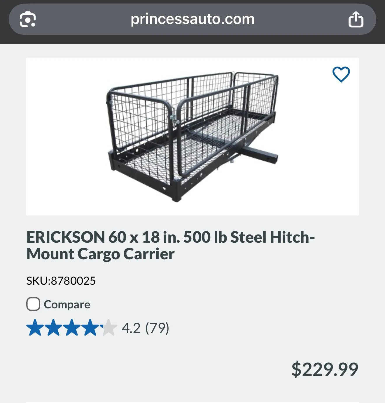 Erickson 60 x 18 in. Steel Hitch-Mount Cargo Carrier - photo 2