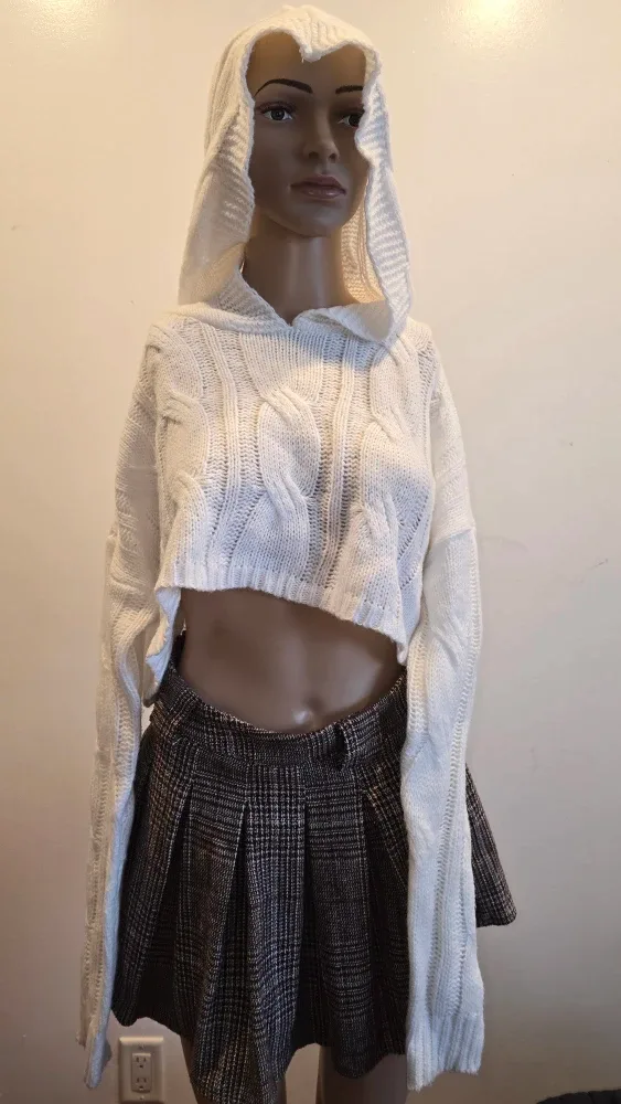 Oversized White knitted hoodie xs-L #Cleanout image indicator(3)