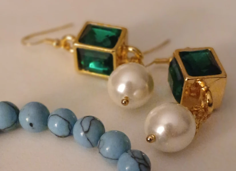 Earrings & Bracelet Set - Green, Gold, & Blue - photo 3