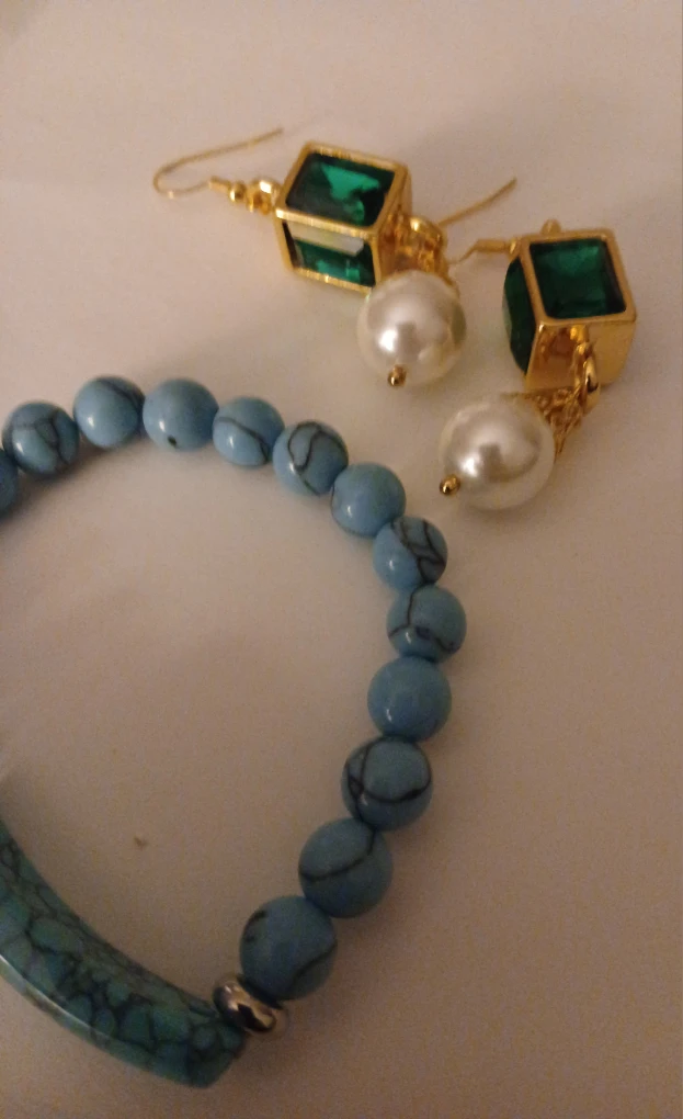 Earrings & Bracelet Set - Green, Gold, & Blue - photo 4