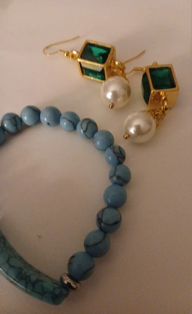 Earrings & Bracelet Set - Green, Gold, & Blue image indicator(4)