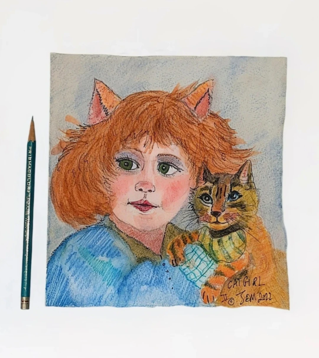 Original illustration/watercolor Cat Girl - photo 2