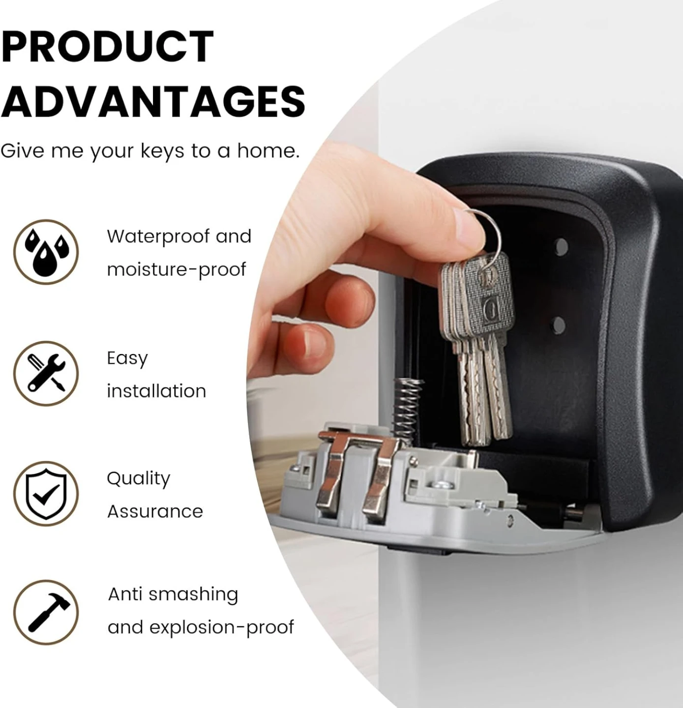 Portable Wall Mount Password Key Box, Resettable Code Safe - photo 4