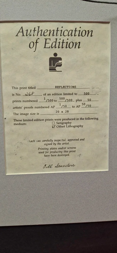 $50.00 Firm. Signed Framed Reflections Print by W. Saunders image indicator(2)