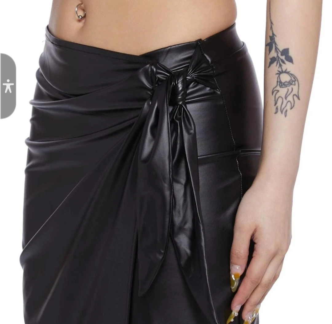 Black Faux Leather Wrap Skirt - photo 2