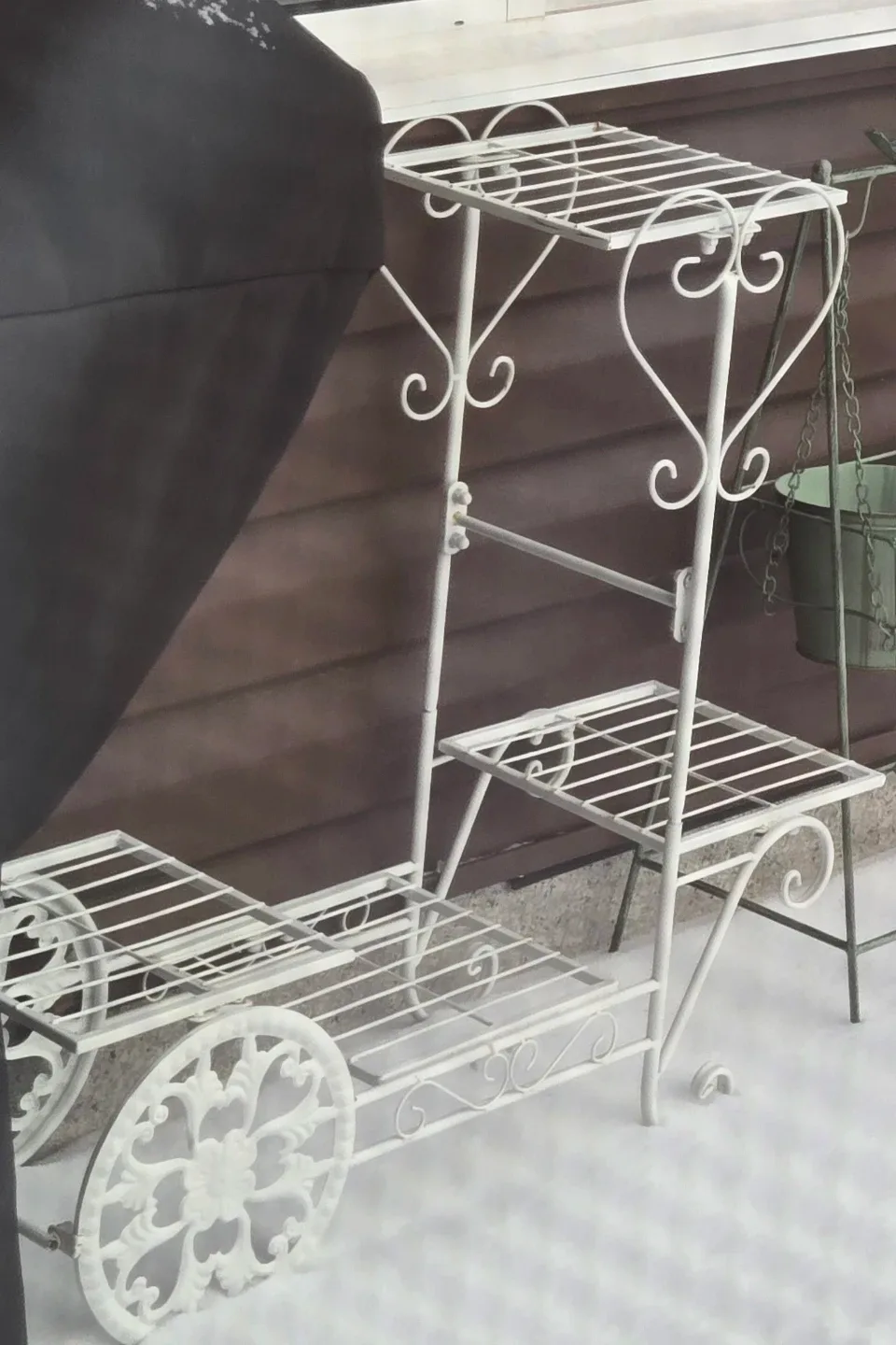 White Metal Plant Stand with Wheels