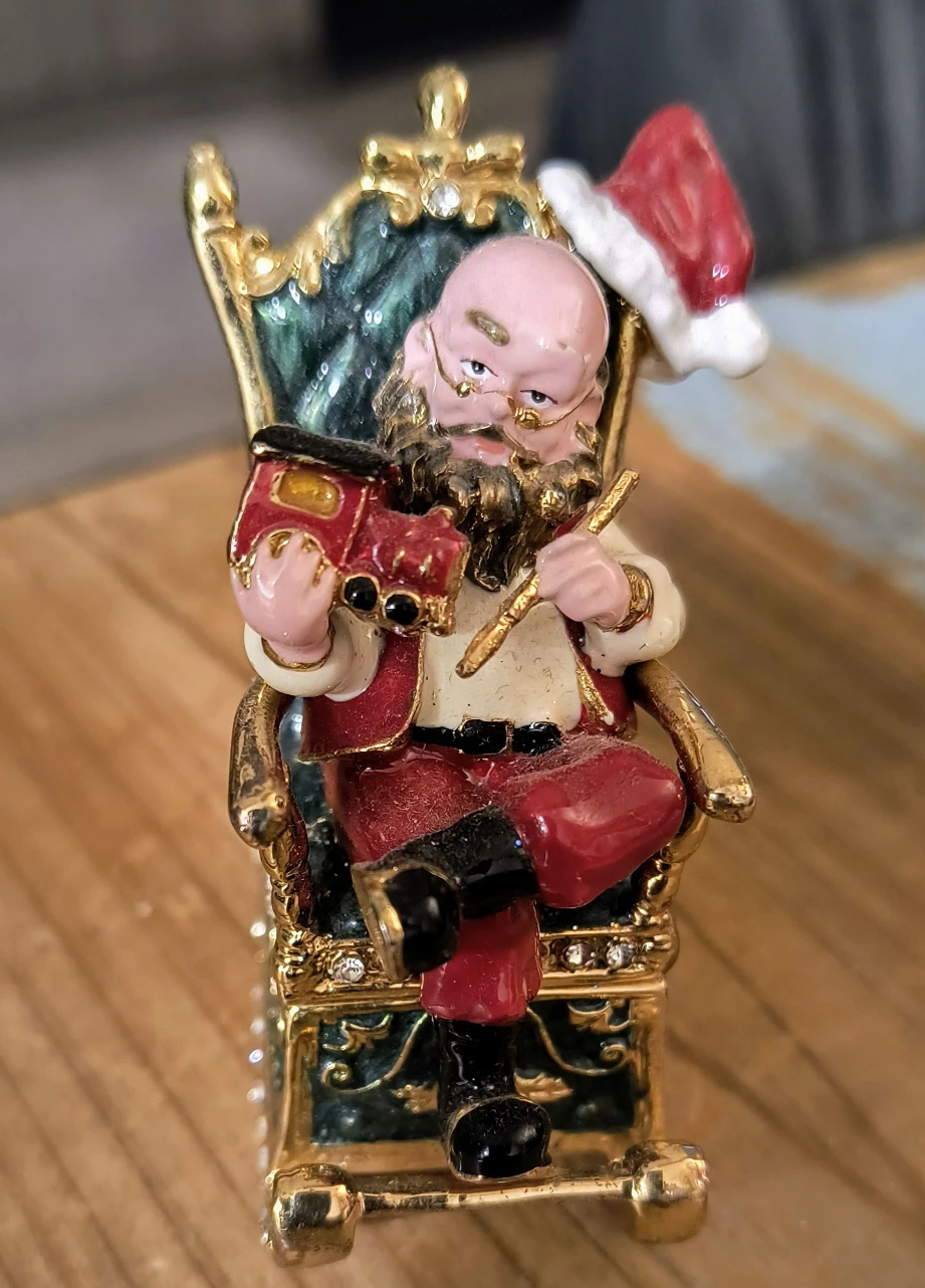 Jeweled Enameled Pewter Santa Claus Hinged Trinket Jewellry Box - photo 5