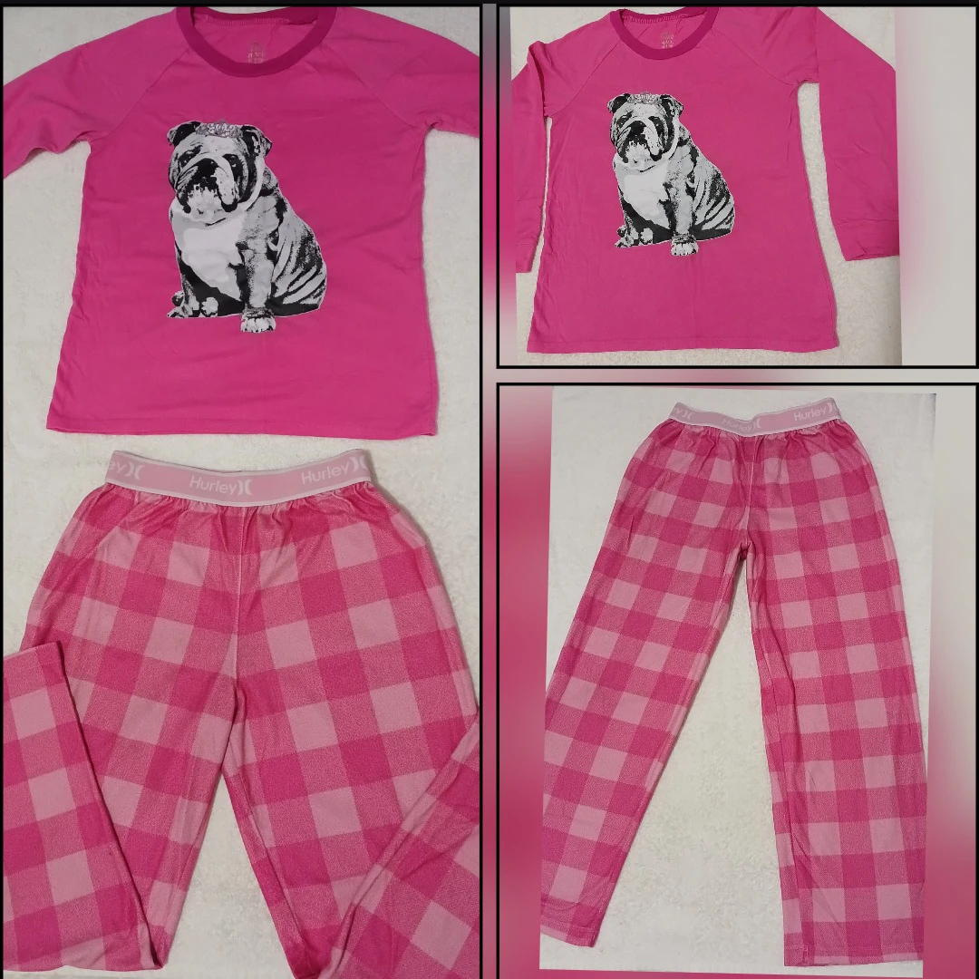 Hurley Pajama Set - Pink, Bulldog Print
