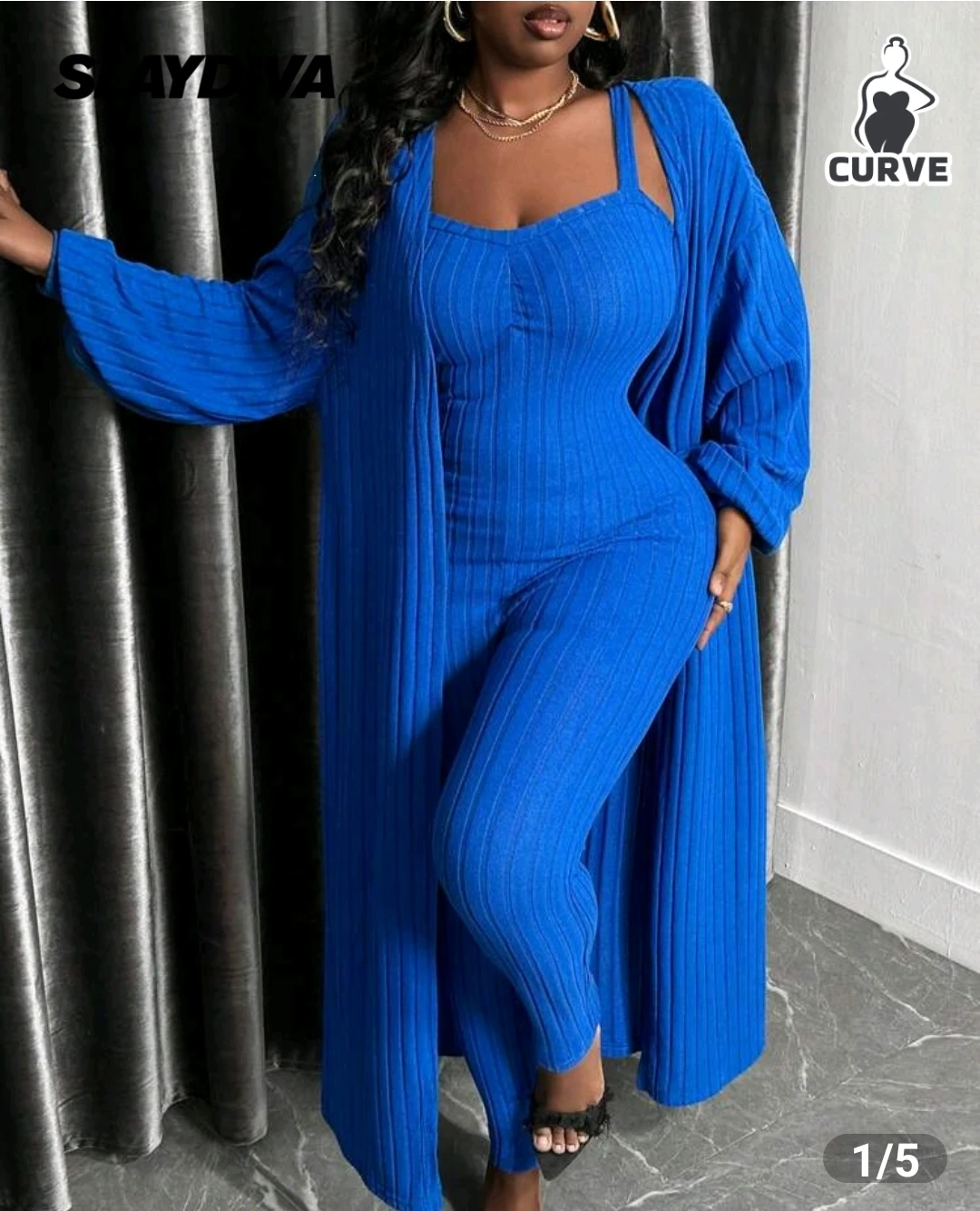 🏆 ko SlayDiva Blue Curve knit 2-Piece Set
