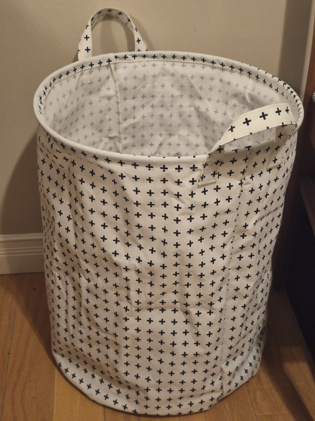 Laundry Hamper - White with Black Plus Signs