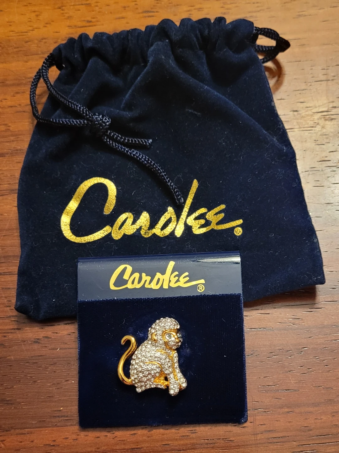 Vintage Carolee Monkey Brooch with Pouch