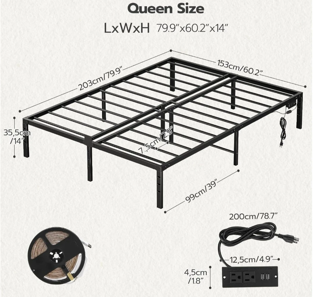 Queen Size Metal Bed Frame with LED Lights - photo 2