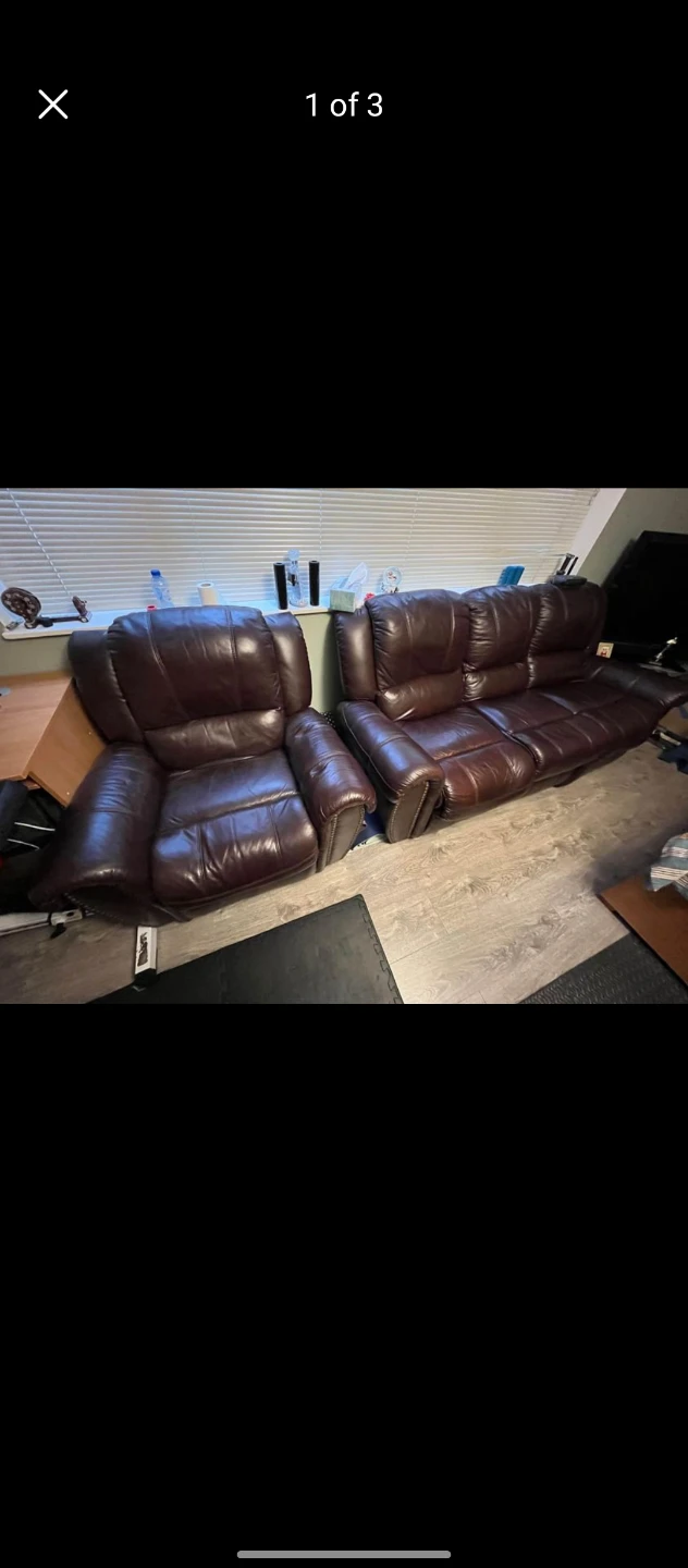 Brown Leather Sofa Set - Loveseat & Recliner