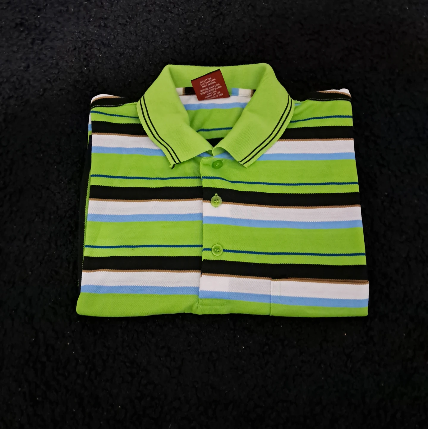 Striped Polo Shirt - Green, Black, White