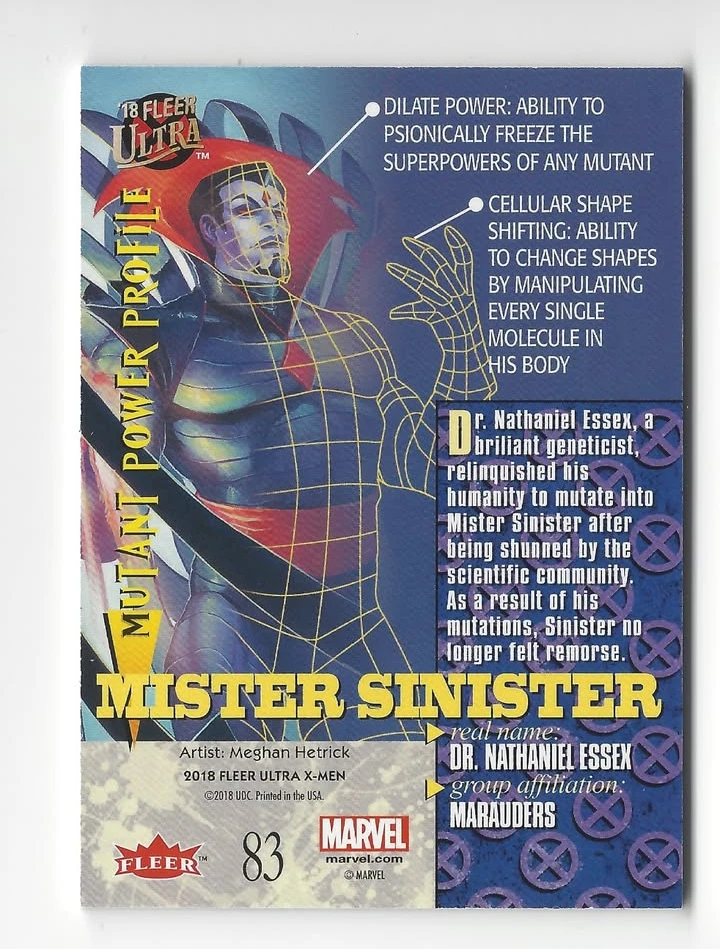 2018 Fleer Ultra X-Men Trading Card Villains #83 Mister Sinister - photo 2