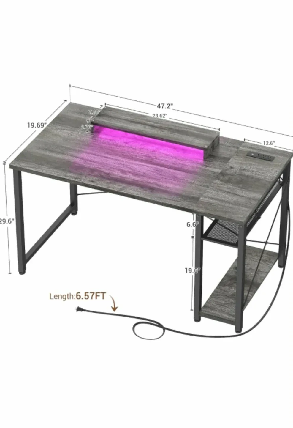 Grey Wooden Desk with Power Outlets image indicator(6)