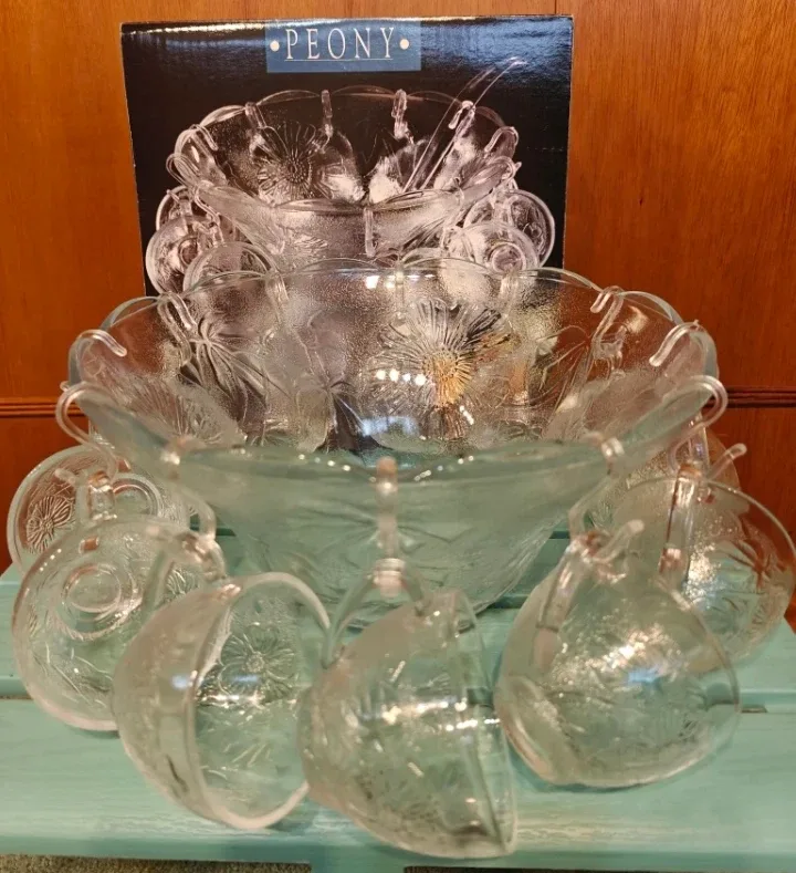 Peony 27 Pieces Punch Bowl Set - Glass