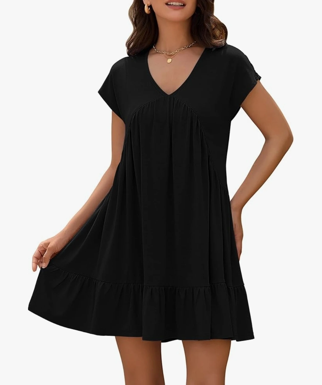 ZAFUL V-Neck Ruffle Sleeve Summer Swing Dress, Large
