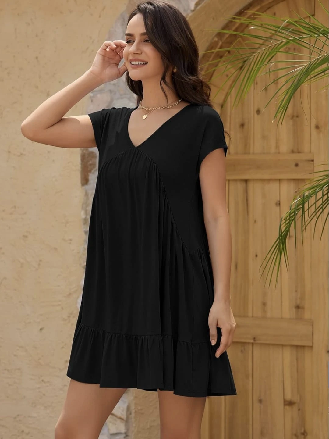 ZAFUL V-Neck Ruffle Sleeve Summer Swing Dress, Large - photo 5