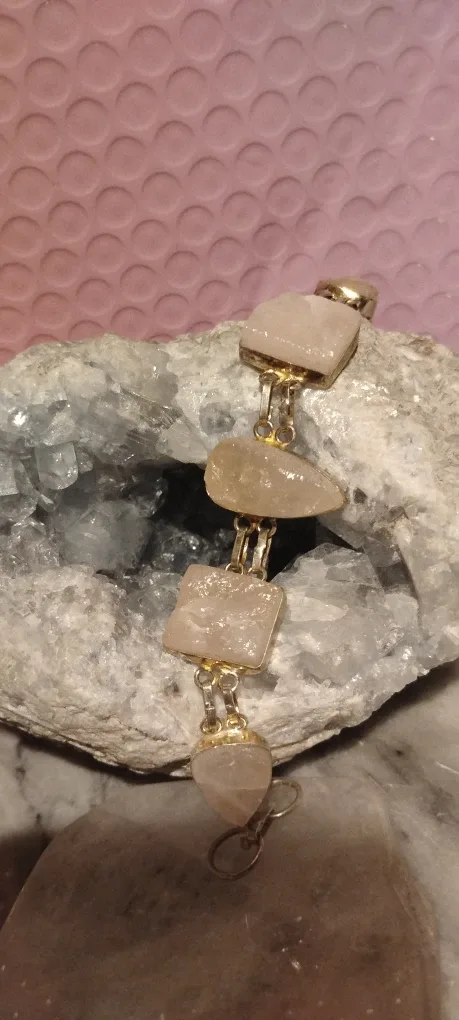 925 Sterling Raw Rose Quartz Bracelet image indicator(2)