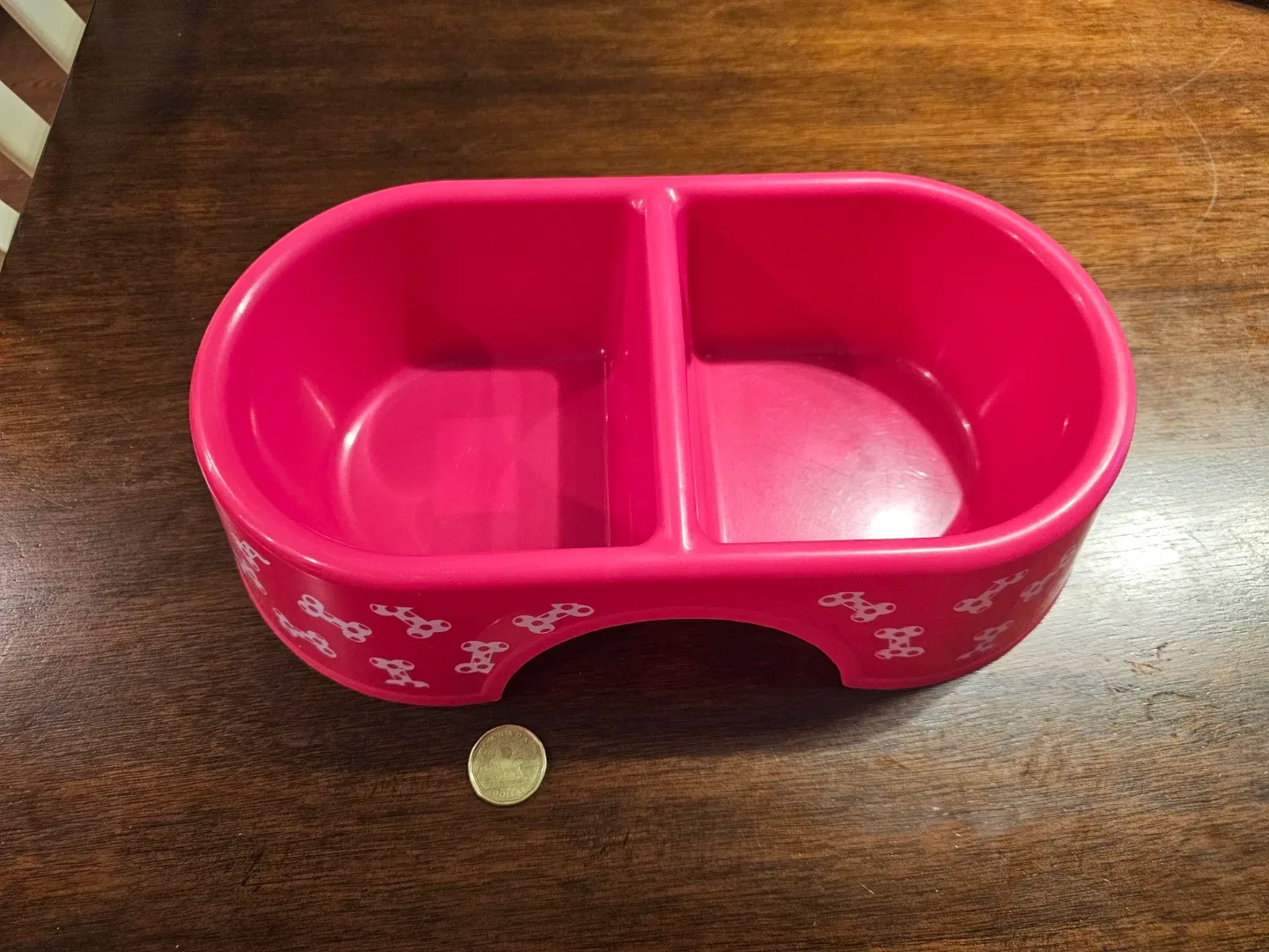 Pink Double Pet Bowl with Bone Pattern