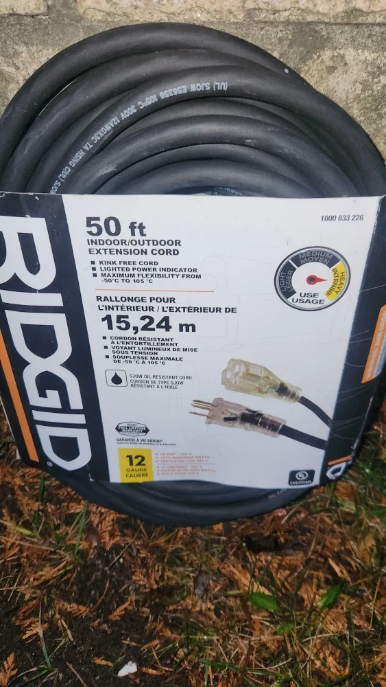 RIDGID 50ft Indoor/Outdoor Extension Cord