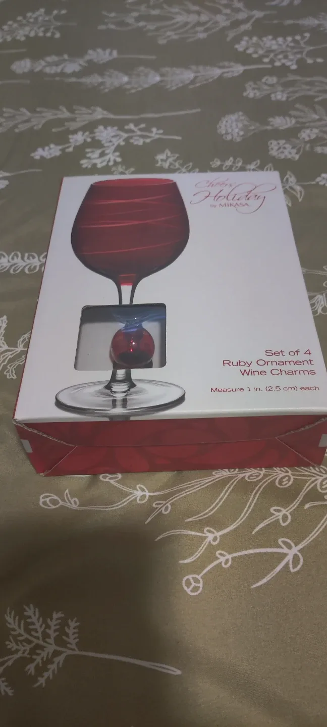 Mikasa Cheers Holiday Ruby Ornament Wine Charms - Set of 4